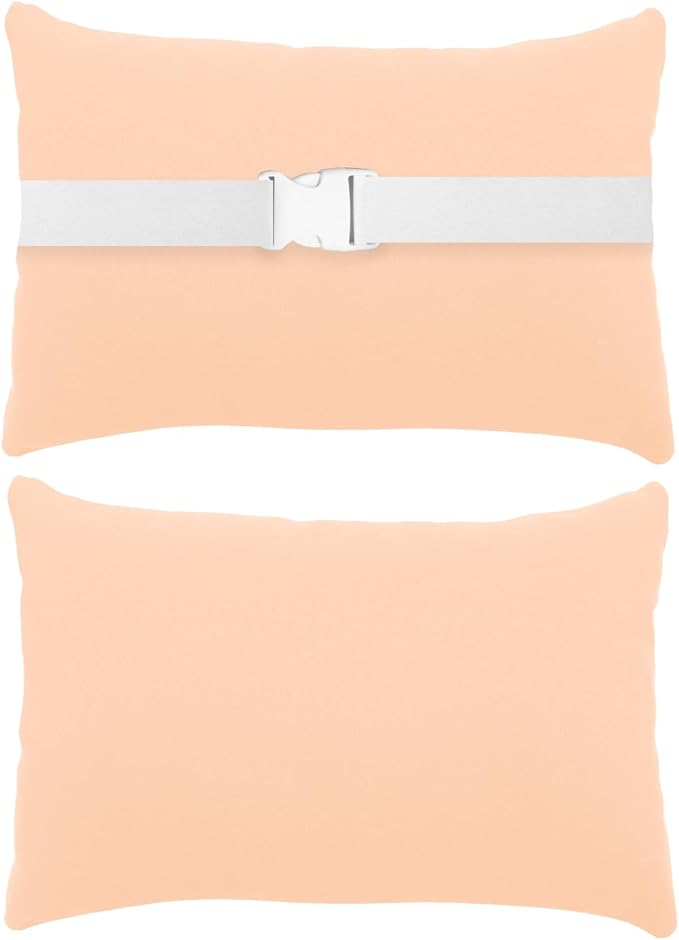 Chaise Lounge Head Resting Pillows, Waterproof Outdoor Pillows | 2 Pack Head Support Pillow with Adjustable Elastic Stripe for Garden Furniture Decorative, Peach