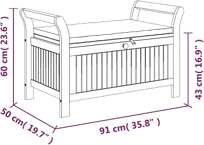 Wooden Outdoor Patio Storage Bench Large Deck Box with Brown Cushion 35.8"x19.7"x23.6" Solid Wood Acacia Storage Box Deck Box with Seat for Garden, Balcony, Porch, Pool,Yard -AA