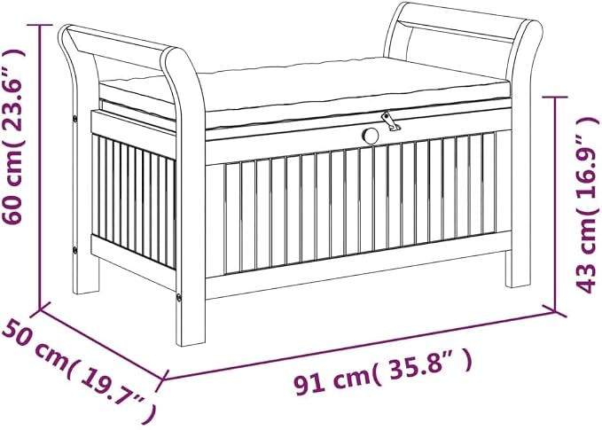 Wooden Outdoor Patio Storage Bench Large Deck Box with Brown Cushion 35.8"x19.7"x23.6" Solid Wood Acacia Storage Box Deck Box with Seat for Garden, Balcony, Porch, Pool,Yard