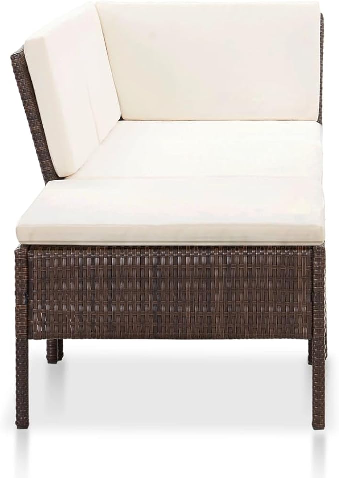 vidaXL Patio Furniture Set 3 Piece, Patio Conversation Set with Cushions, Outdoor Sectional Sofa with Footrest for Garden, Poly Rattan Brown