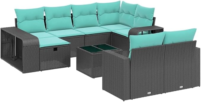 vidaXL Patio Sofa Set with Cushions 11 Piece, Outdoor Sectional Sofa Couch, Patio Conversation Set for Garden Backyard, Black Poly Rattan