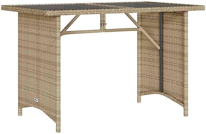 Poly Rattan Glass Top Garden Table 43.3x26.8x27.6 Inches, PE Wicker Patio Table with Tempered Glass Top and Powder-Coated Steel Frame for Outdoor Use