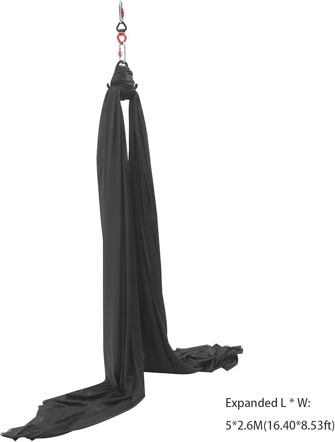3.5 Yards Aerial Silk Swing Indoor, 16.4 * 8.53ft Aerial Yoga Wall Hammock for Adults, Aerial Silk Starter Kit Ceiling with 360° Swivel Connector & Fixing Discs, Inversion Exercises Holds 440lbs