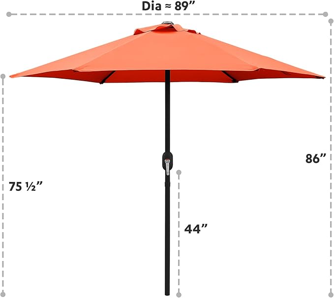 7.5 Ft Patio Umbrella with Crank Weather Resistant Outdoor Umbrella Durable 6 Sturdy Steel Ribs Outdoor Market Umbrella for Deck Garden Pool Yard Cafe, Orange