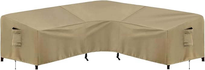 PureFit Outdoor Sectional Sofa Cover Waterproof V Shaped Patio Furniture Covers for Deck, Lawn and Backyard, 100”x100”, Camel