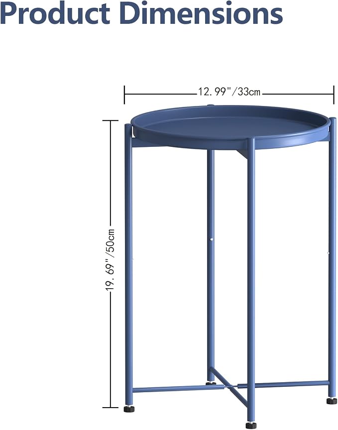 Garden 4 you Small Side Table, Blue Mini Round End Table, Tray Table with Metal Frame, Modern Nightstand for Living Room, Bedroom, Patio, Small Space, 2pcs
