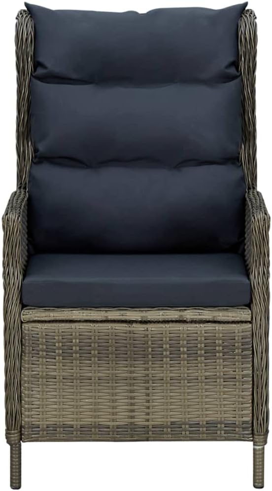 5 Piece Patio Dining Set Brown Wicker Rattan Outdoor Furniture Set with Reclining Chairs and Cushions Glass Table for Garden Backyard Deck Entertaining