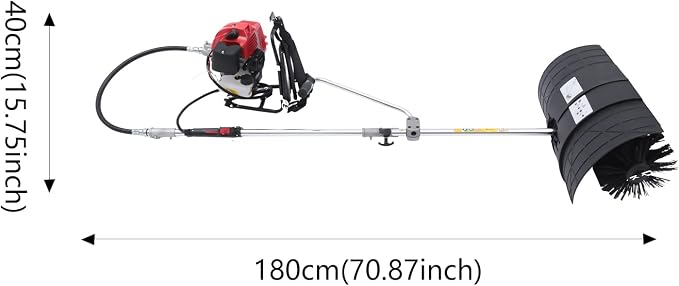 Handheld Sweeper 52CC 2 Stroke Gasoline Power Sweeper Outdoor Sweeping Broom 2.3HP Walk Behind Sweeper Cleaner 20.5'' Turf Lawns Driveway Grass Sweeping Cleaning Tool