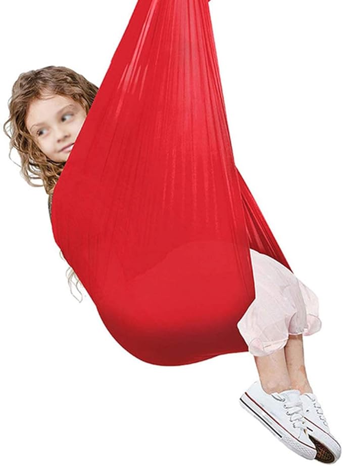 Indoor Adjustable Swing Hammock for Kid Children Hanging Chair for Autism ADHD Aspergers Therapy Outdoor Garden 200kg Load Capacity (Color : Red, Size : 100 x 280 cm)