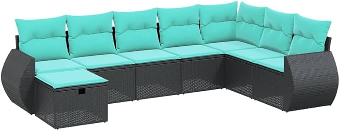 8 Piece Patio Sofa Set with Cushions, Outdoor Dining Sets Patio Conversation Set Sectional Sofa Outdoor Sofa Sets for Poolside Piazza Garden Negotiation Area Black Poly Rattan