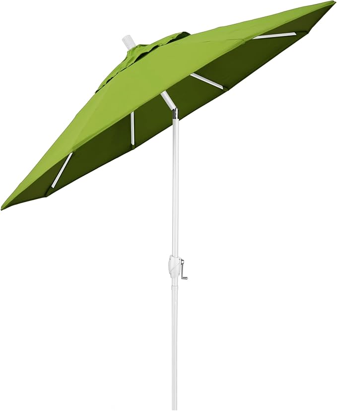 California Umbrella 9' Round Aluminum Market Umbrella, Crank Lift, Push Button Tilt, White Pole, Cilantro