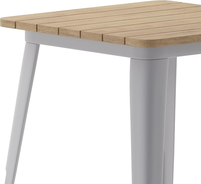 Flash Furniture Declan Commercial Outdoor Dining Table, All Weather Poly Resin Top with Steel Base, 23.75" Square, Brown/Silver