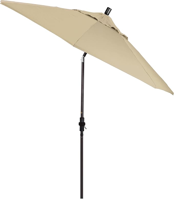 California Umbrella 9' Round Aluminum Pole Fiberglass Rib Market Umbrella, Crank Lift, Collar Tilt, Bronze Pole