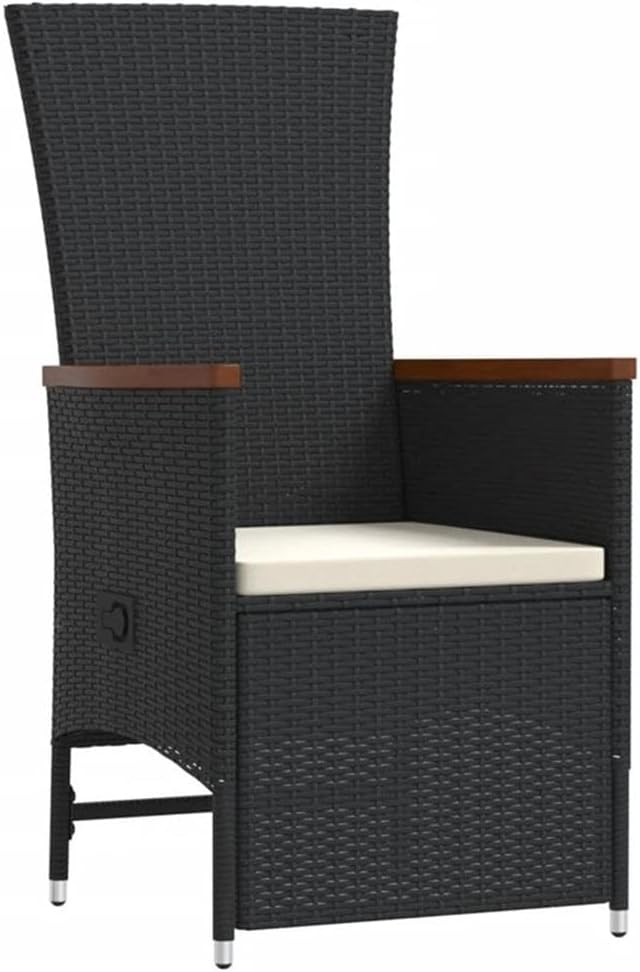 Afuera Living 11 Piece Poly Rattan Patio Dining Set, Black/Cream White, UV-Water Resistant, Solid Acacia Wood Table 94.5 in, Adjustable Reclining Chairs, Cushioned Seating for Outdoor Garden Terrace
