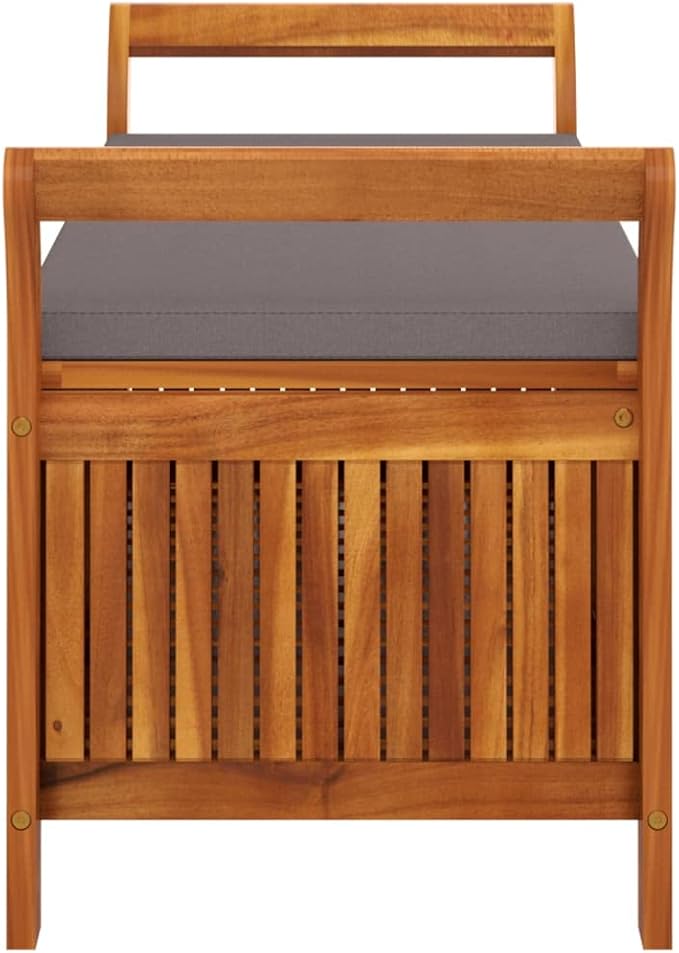 Wooden Outdoor Patio Storage Bench Large Deck Box with Brown Cushion 49.6"x19.7"x23.6" Solid Wood Acacia Storage Box Deck Box with Seat for Garden, Balcony, Porch, Pool,Yard