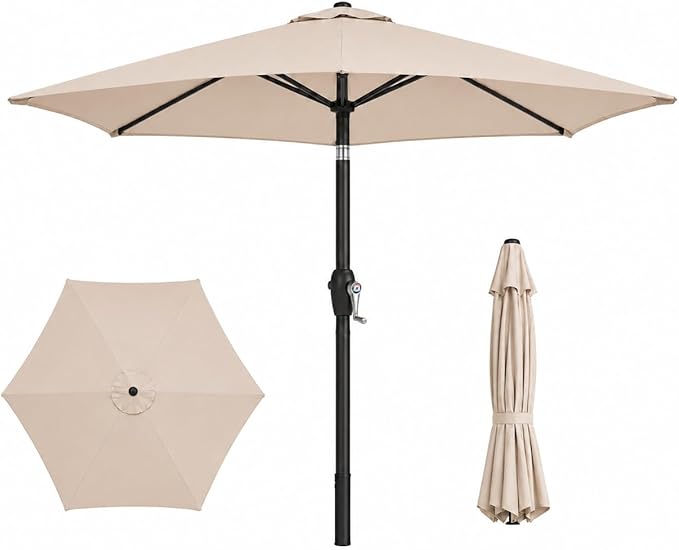 7.5ft Patio Umbrella, Outdoor Table Market Umbrella with Smooth Crank Lift, 6 Windproof Fiberglass Ribs, UPF50+ UV Protection for Deck, Pool, Garden and Backyard