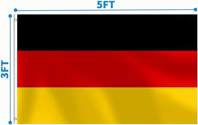 German Flag 3x5 FT Heavy Duty Germany Flag Double Stitched Vivid Color Fade Proof Outdoor Decor With Brass Grommets(German)