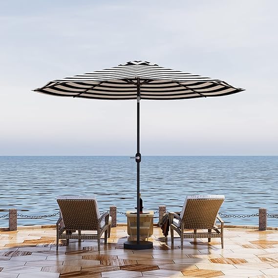Greesum Patio Umbrella, Outdoor Table Umbrella with Push Button Tilt, Crank and 8 Sturdy Ribs
