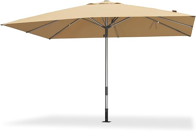 PURPLE LEAF Commercial Grade 10 x 13 FT Heavy Duty Rectangle Market Umbrella Semi Auto Open All Weather Wind Resistant Reinforced Aluminum Frame Outdoor Patio Umbrella for Restaurant Hotel Resort Cafe Poolside Business Use Beige
