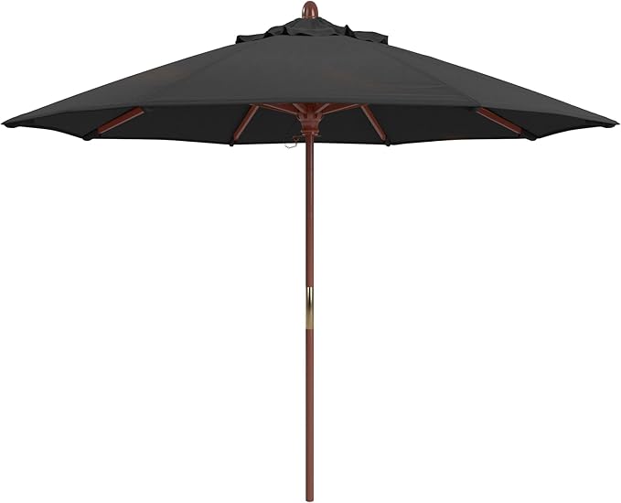 California Umbrella 9' Premium Commercial Hardwood Patio Umbrella, Manual Lift With Pacifica Black Fabric