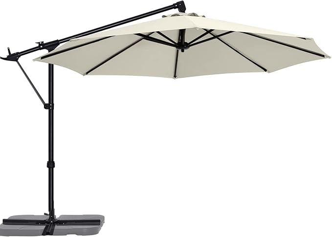 ABCCANOPY 10FT Cantilever Umbrella Offset Hanging Patio Umbrella with Base Stand Rotate and Tilt，Suitable for Garden, Lawn, Backyard（Light Beige）