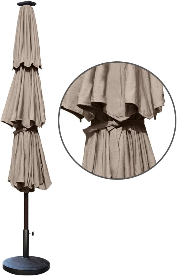 EliteShade USA 10-Year-Non-Fading 9ft 3-Tier Market Patio Umbrella, Commercial Table Umbrella with 80 Solar LED Lights, Crank Open, Windproof & UPF 50+ UV Protection for Garden, Deck, Pool, Backyard, Mushroom