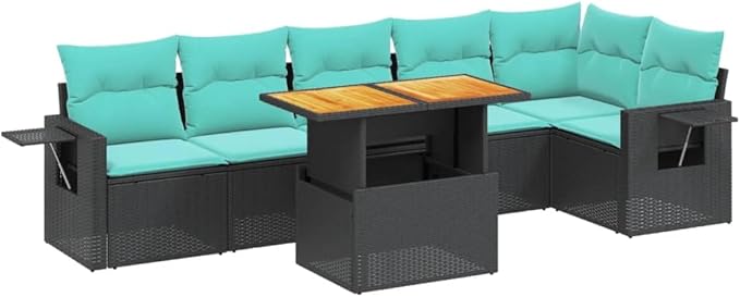vidaXL Patio Sofa Set with Cushions 7 Piece, Outdoor Sectional Sofa Couch, Patio Conversation Set for Garden Backyard, Black Poly Rattan
