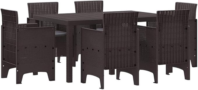 Afuera Living 7 Piece Poly Rattan Garden Dining Set, Matte Brown Finish, UV-Resistant, Rectangular Table with Foam Cushioned Chairs, Stylish and Durable Outdoor Patio Furniture for Garden or Backyard