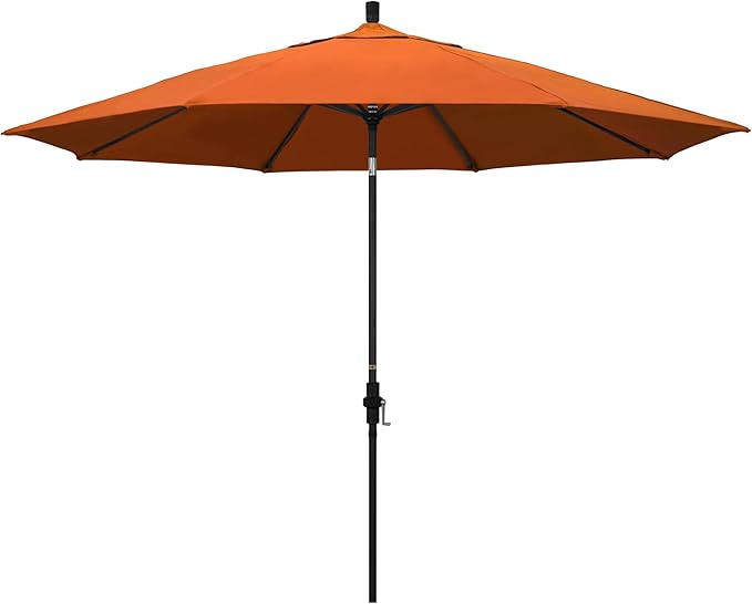 California Umbrella 11Ft Premium Sunbrella Patio Umbrella, Hand-Crank, Tilt-Collar, Black Frame, Tuscan Fabric