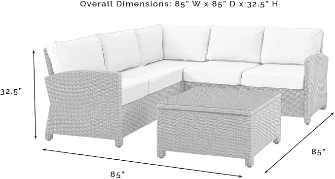 Crosley Furniture Bradenton 4-Piece Outdoor Sectional Sofa Wicker Conversation Patio Furniture Set for Deck, Brown with Gray Cushions