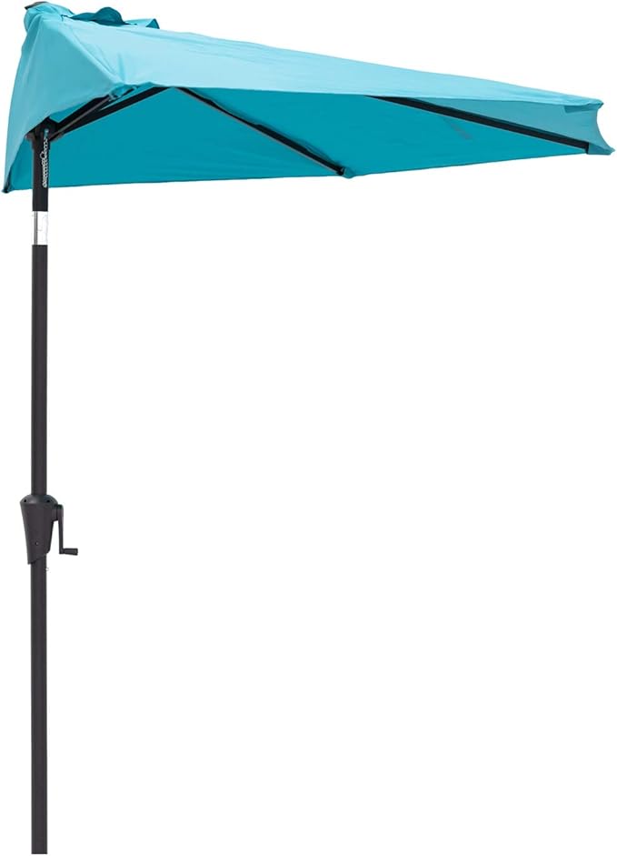 C-Hopetree 9 ft Half Round Outdoor Patio Market Wall Umbrella with Tilt, Aqua Blue