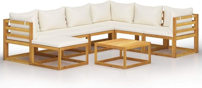 Patio Lounge Set with Cushion,Outdoor Patio Furniture,Outdoor Chat Conversation Set,Garden Furniture Sets,for Patio,Backyard,Garden,Outdoor,8 Piece Cream Solid Acacia Wood