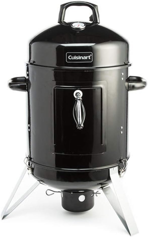 Cuisinart 16” Vertical Charcoal Smoker, Integrated Thermometer, Water Bowl and Dual Vents Perfect for Smoked Brisket, Chrome Plated Grates Smoker Grill for BBQ, Camping, Tailgates