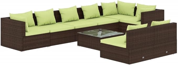 9 Piece Patio Lounge Set with Cushion, Piece Patio Set Patio Lounge Set Furniture Conversation Sets Outdoor Patio Sectional s Brown Poly Rattan