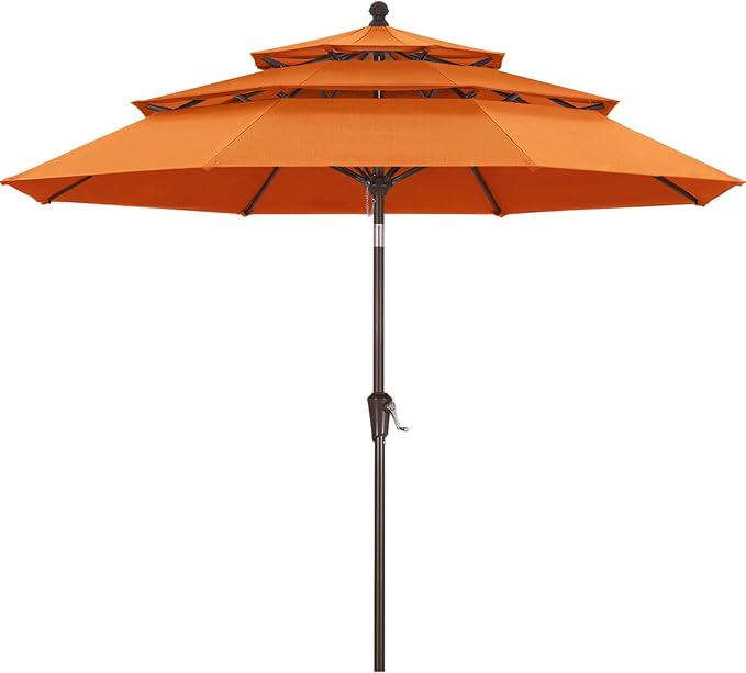 MASTERCANOPY 9ft 3-Tier Olefin Patio Umbrella with Tilt Crank, 5-Year-Non-Fading Canopy & 8 Fiberglass Ribs for Deck, Patio, and Garden, Tangerine-colored