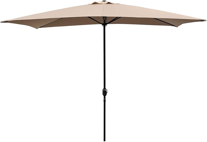 ABBLE Outdoor Patio Umbrella 10Ft x 6.5 Ft Rectangular with Crank, Weather Resistant, UV Protective Umbrella, Durable, 6 Sturdy Steel Ribs, Market Outdoor Table Umbrella, Tan