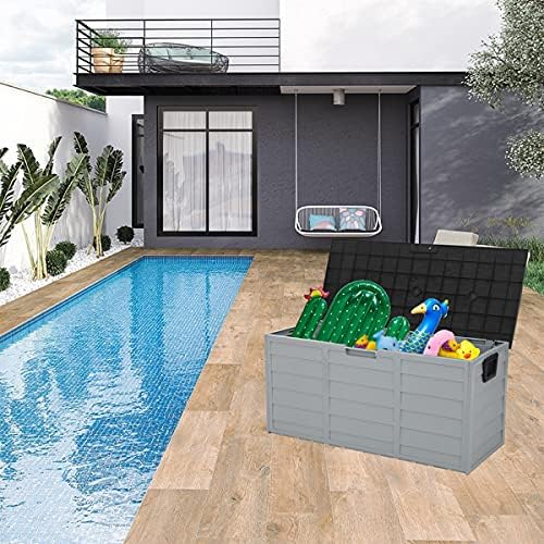 75 Gallon Resin Deck Storage Box, Waterproof Outdoor Garden Deck Bin Patio Storage Deck Box with 2 Wheels, Outdoor Storage Container Furniture for Patio, Pool, Garden, Garage,Porch, Backyard (Black)