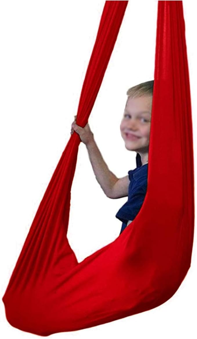 Kids Therapy Swing for Indoor Outdoor Hanging Hammock Elastic Cuddle Swing Up to 200kg for Children Sensory Integration (Color : Red, Size : 100 x 280 cm)