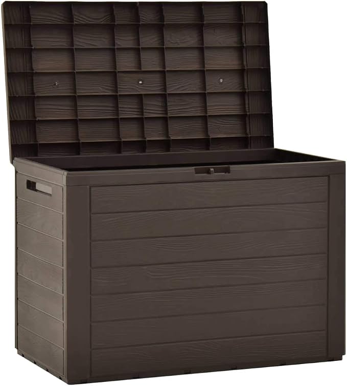 Deck Box Large Outdoor Storage for Patio Furniture, PP Garden Tools, Pool Supplies,Outdoor Backyard Patio Storage Deck Box Container, Brown 30.7"x17.3"x21.7" -AA