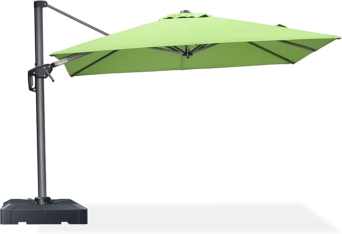 PURPLE LEAF 8' X 8' Patio Umbrella with Base for Pool 7' High Offset Outdoor Cantilever Umbrella Swimming Pool Umbrella with 360°Rotation for Poolside Apple Green