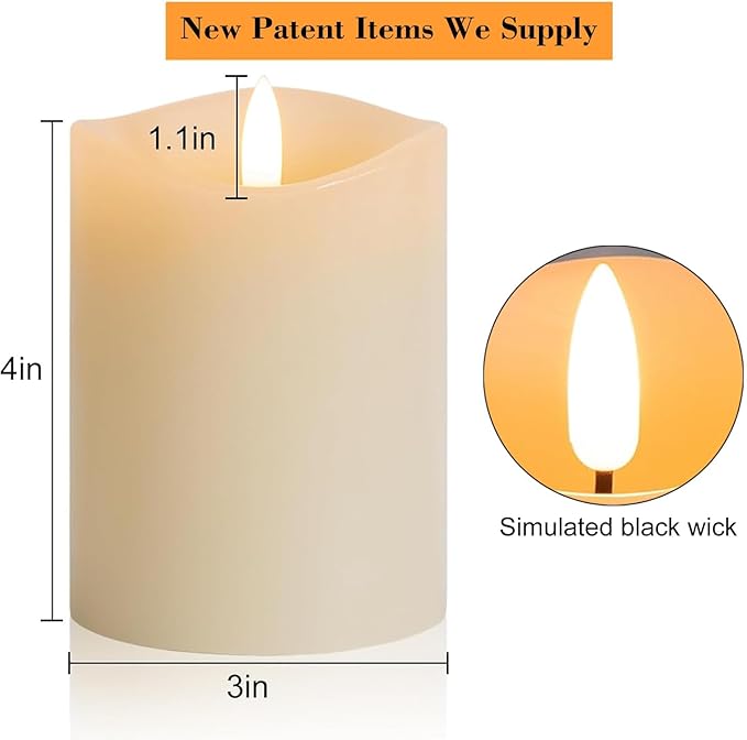 3x4 Inch Battery Operated Candles with Remote, Flickering Flameless Candles with Timer, Real Wax LED Candles for Lanterns Fireplace Dinner Table Centerpieces, Set of 6