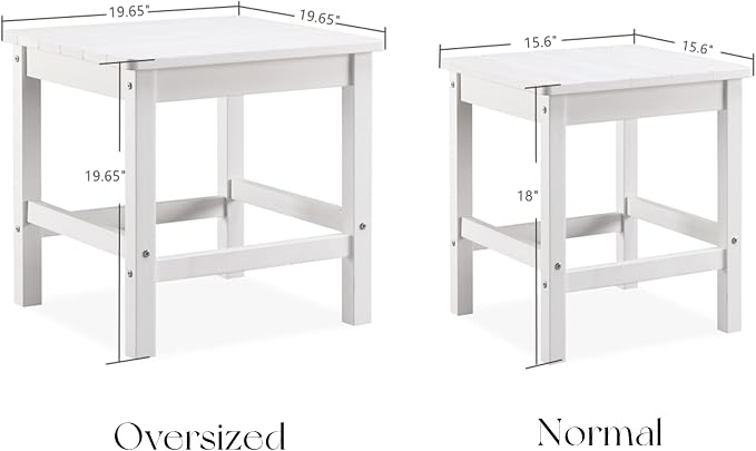 Psilvam Outdoor Side Table, 15.6" Poly Lumber Adirondack Side Table, Weather Resistant Patio Side Table for Poolside, Garden and Front Porch (White)