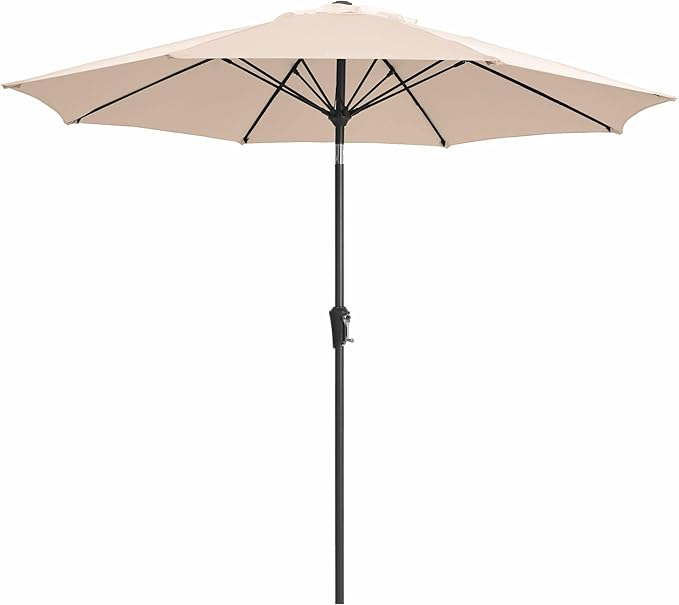 JEAREY 9FT Outdoor Patio Umbrella, Market Table Umbrella with 8 Fiberglass Ribs, Pool Umbrella with Tilt and Crank, UV Protection Lightweight & Wind-Resistant for Lawn, Garden, Deck and Backyard, Beige