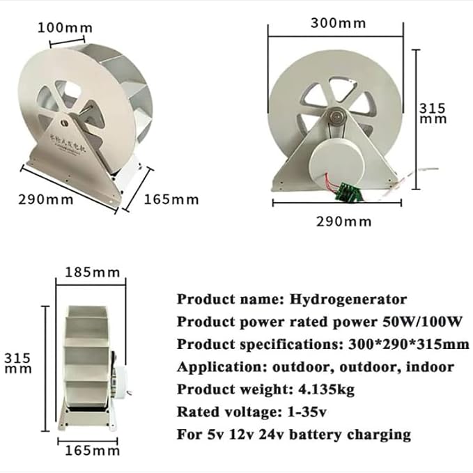 50W/100W Hydro Turbine Generator,Waterwheel Hydroelectric Power Plant Low-Speed Disc-Type Electricity Generation Wind and Water Wheel Outdoor(Size:50W)