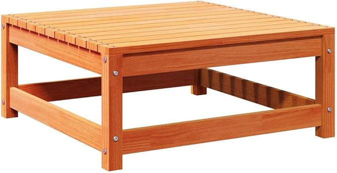 Solid Pine Outdoor Ottoman Coffee Table 27.6x27.6x11.8 in, Rustic Wax Brown Square Footstool, Durable Seating, Side Table for Patio Couch, Garden, Balcony, Backyard Living