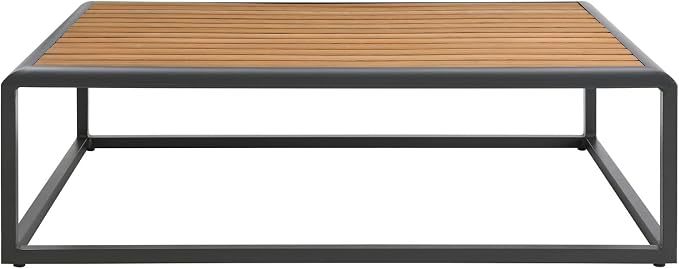 Modway Stance Outdoor Patio Contemporary Modern Wood Grain Aluminum Coffee Table in Gray Natural