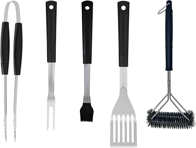 18 Inch Portable Charcoal Grill with Accessories for Outdoor Cooking Barbecue Camping BBQ Coal Kettle - Mini Grilling Utensil Includes Tongs, Spatula,Fork,Basting Brush, Scraper