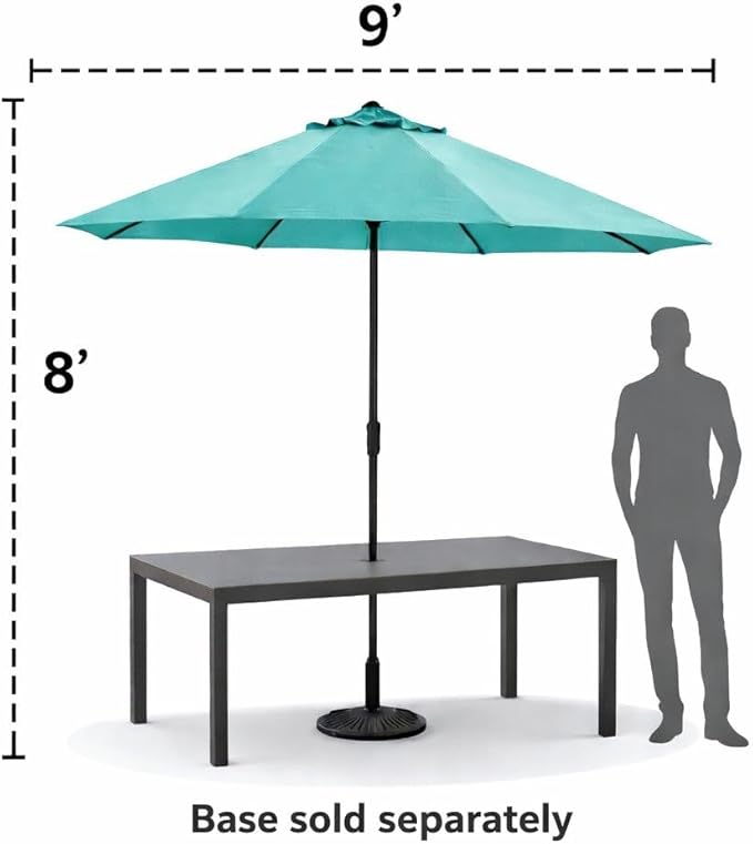 BrylaneHome Outdoor Tilt-And-Crank Umbrella With 8 Sturdy Steel Ribs Heavy Duty Fade-Resistant Tilting Shade Patio Garden Backyard Décor Pool Home