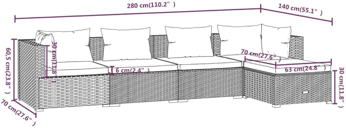 5 Piece Patio Lounge Set with Cushion, Outdoor Patio Sectional Furniture Conversation Sets Piece Patio Set Patio Lounge Set s Poly Rattan Black