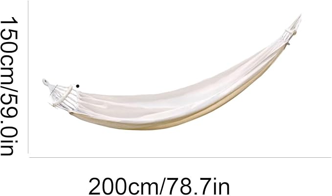 Portable Polyester Blended Hammock with Wooden Sticks for Outdoor Camping Easy to Store Multipurpose Good Load-Bearing Capacity Comfortable(White,L)